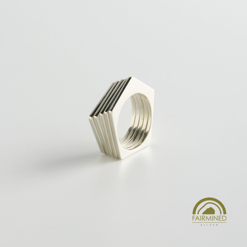 Minrl | Random Polygons Five Hexagons Silver Rings
