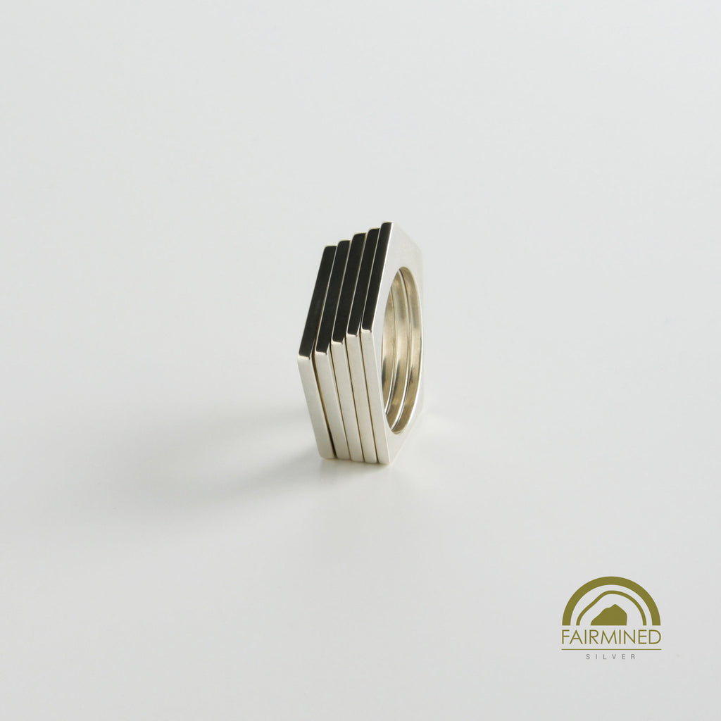 Minrl | Random Polygons Five Hexagons Silver Rings