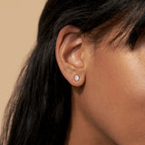 Solitaire Emerald 14K Whitegold Studs w. Lab-Grown Diamonds