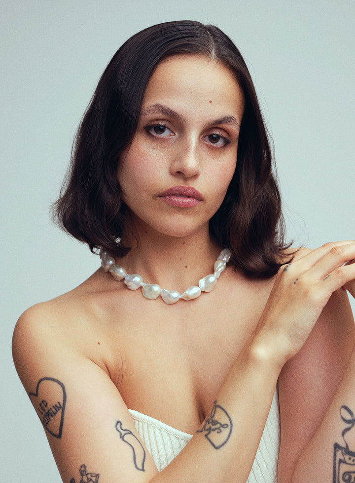 Giant pearl 14K Gold Plated Necklace w. Pearls