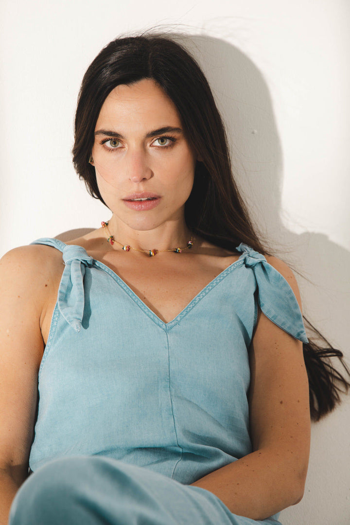 Collar Fiji Rainbow 18K Forgyldt Halskæde m. Sten