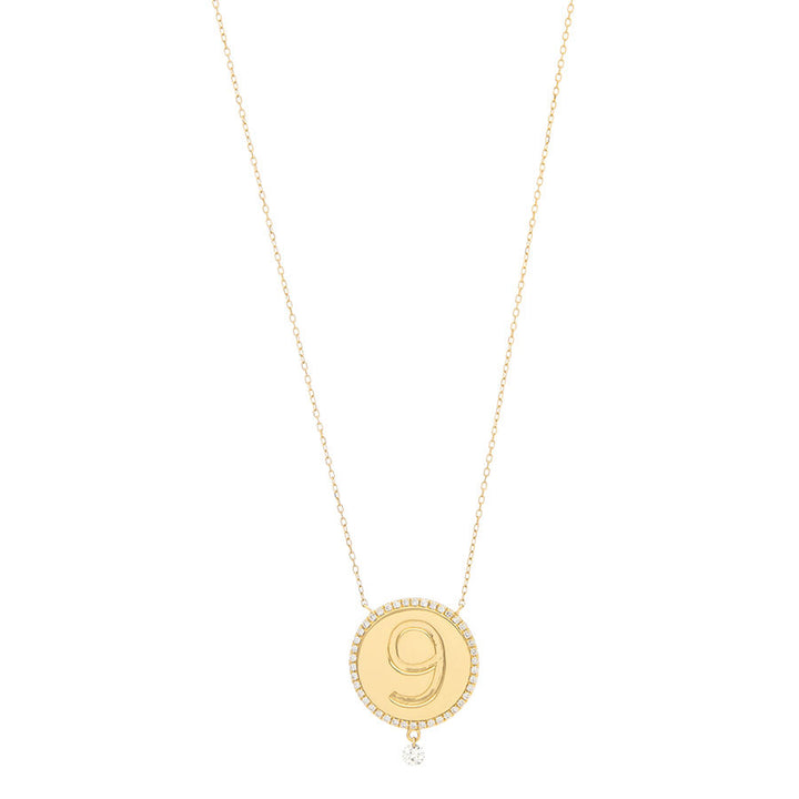 9 Medallion 18K Gold Necklace w. Diamonds