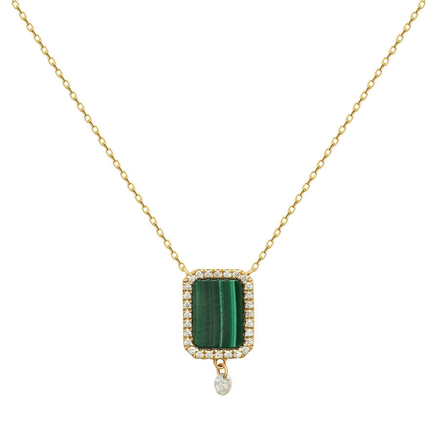 Collier Semi Precious 18K Guld Halskæde m. Malakit & Diamanter