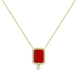 Collier Semi Precious 18K Gold or Whitegold Necklace w. Coral & Diamonds