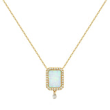 Collier Semi Precious 18K Gold Necklace w. White Opal & Diamonds