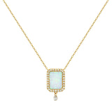Collier Semi Precious 18K Guld Halskæde m. Hvid Opal & Diamanter