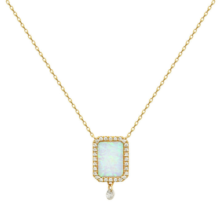 Collier Semi Precious 18K Gold Necklace w. White Opal & Diamonds