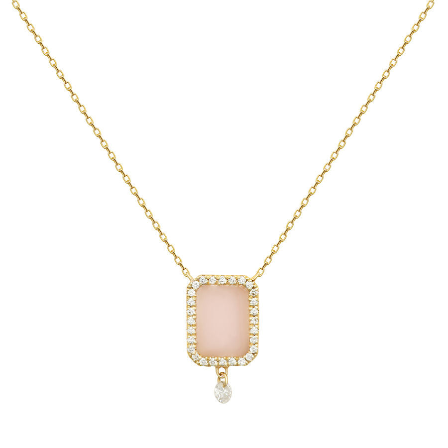 Collier Semi Precious 18K Guld el. Hvidguld Halskæde m. Rosa Opal & Diamanter