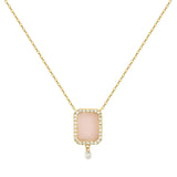 Collier Semi Precious 18K Guld el. Hvidguld Halskæde m. Rosa Opal & Diamanter