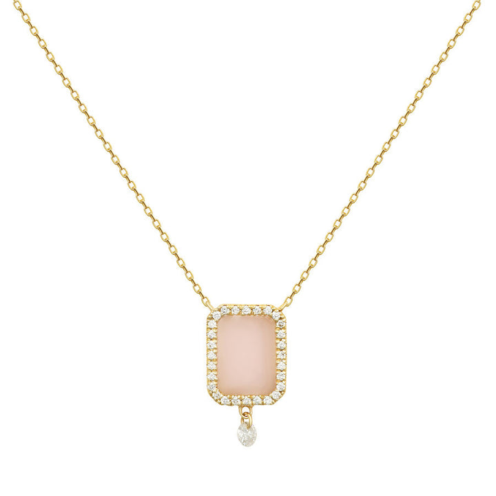 Collier Semi Precious 18K Gold or Whitegold Necklace w. Rose Opal & Diamonds