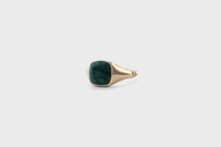 IX Ornate Marble Signet Gold Plated Ring