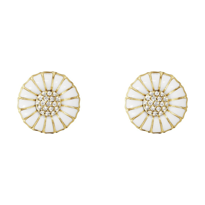 Marguerit 11 mm. Forgyldte Øreringe m. Diamanter, 0.05ct.