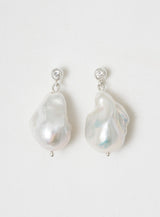 Giant pearl Sølv Øreringe m. Zirkon & perle