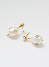 Pearl on pearl 14K Forgyldt Øreringe m. Zirkon & perle