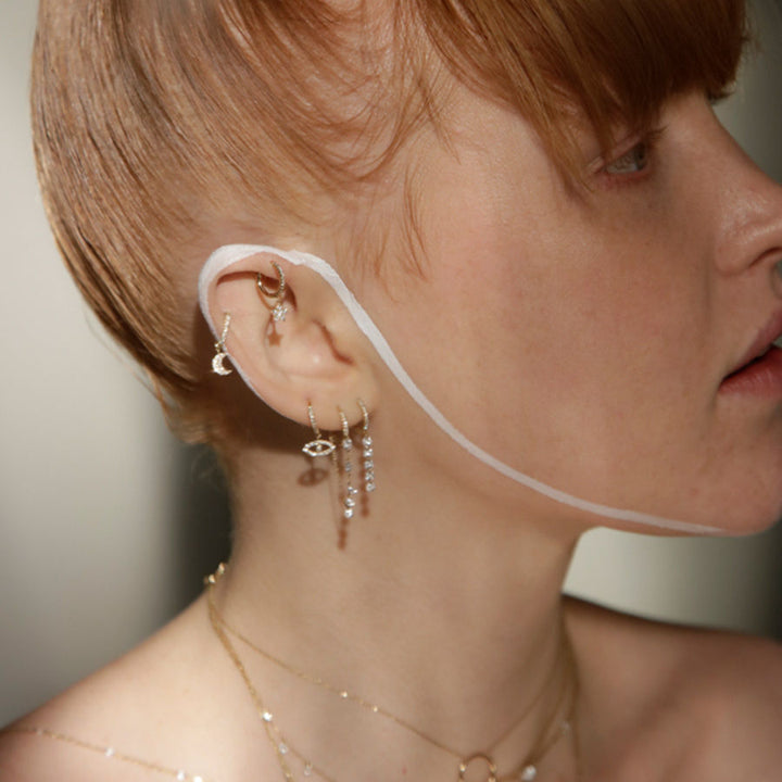 Pavéd Stjerne Piercing 18K Guld Hoop m. Diamanter