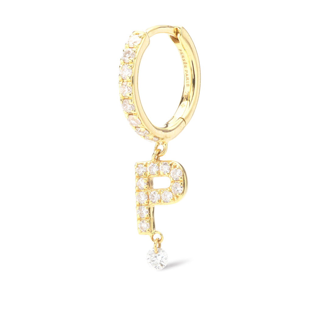 Pavé Alphabet Piercing 18K Gold Hoop w. Diamonds