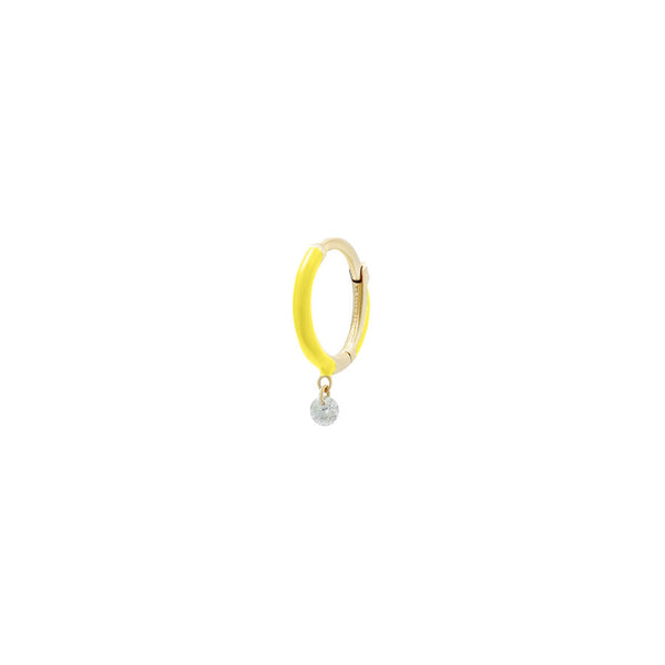 Piercing Yellow Enamel 18K Gold, Whitegold or Rosegold Hoop w. Diamond