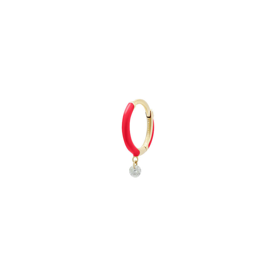 Piercing Rose Enamel 18K Gold, Whitegold or Rosegold Hoop w. Diamond