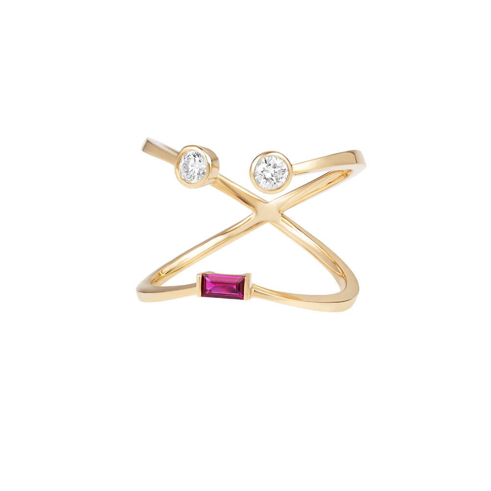PREMIERE Carina 18K Gold Ring w. Diamond & Ruby
