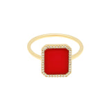 Bague Semi Precious 18K Gold Ring w. Coral & Diamonds