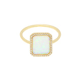 Bague Semi Precious 18K Gold Ring w. White Opal & Diamonds