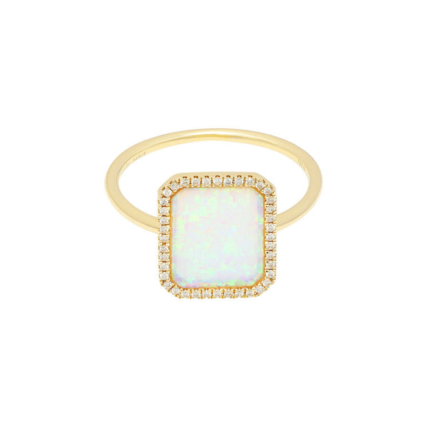 Bague Semi Precious 18K Guld Ring m. Hvid Opal & Diamanter