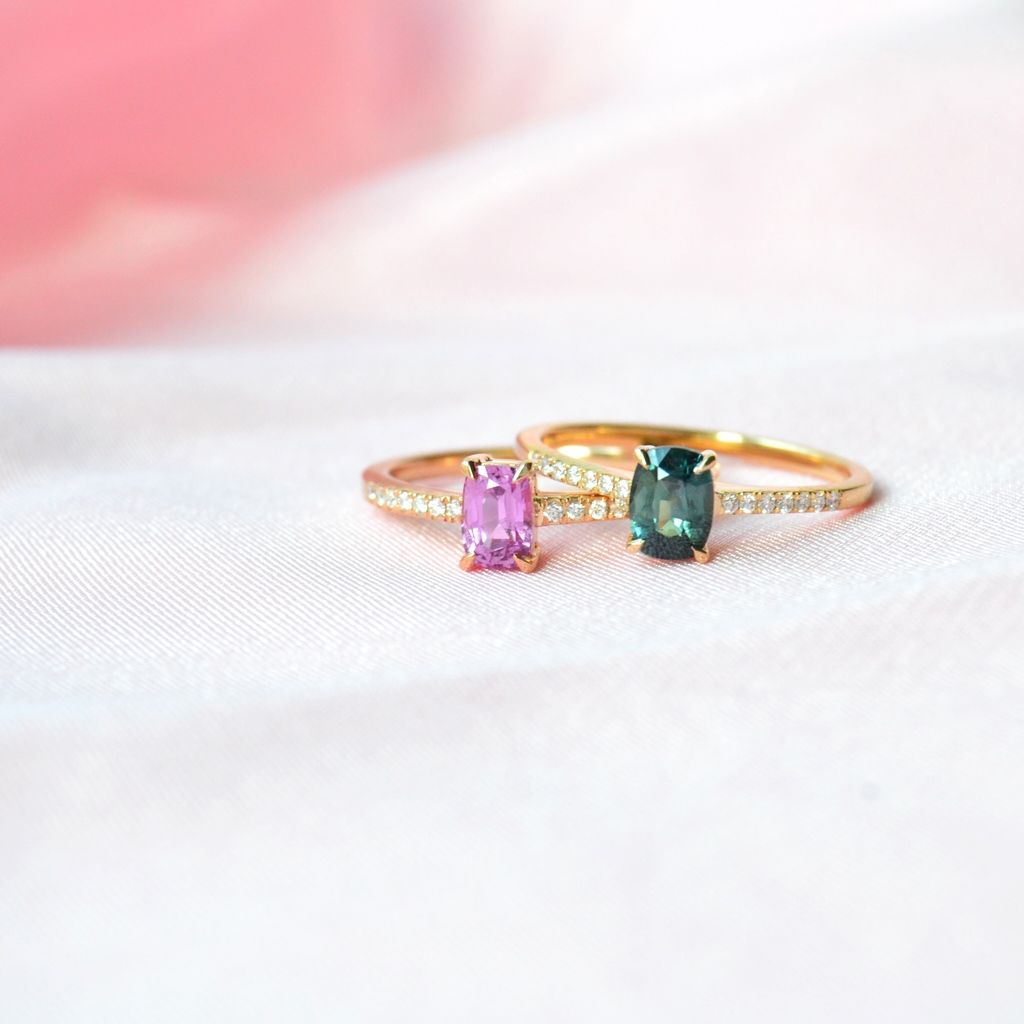 Digu Rosa 18K Rosaguld Ring m. Diamanter & Safir