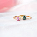 Digu Rosa 18K Rosaguld Ring m. Diamanter & Safir