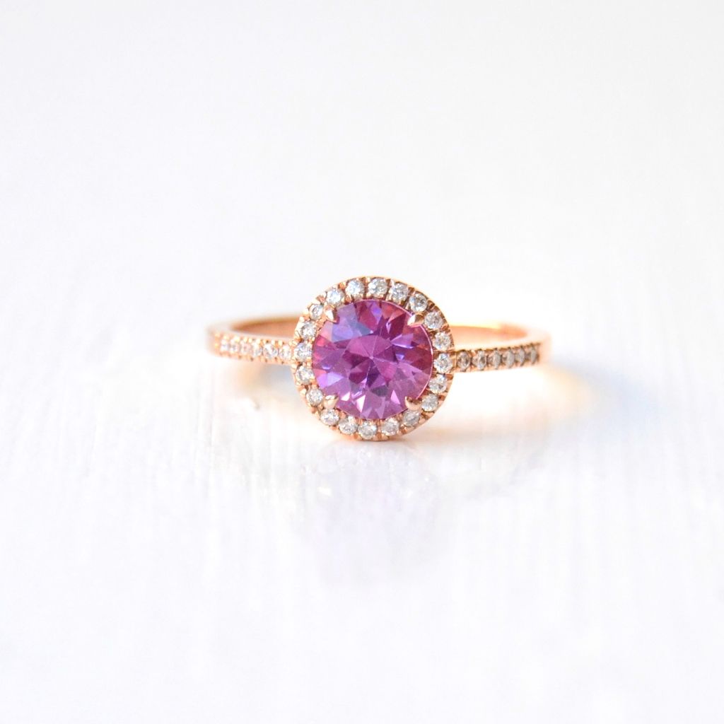 Diyamanti Kava 14K Rosegold Ring w. Diamonds & Sapphire
