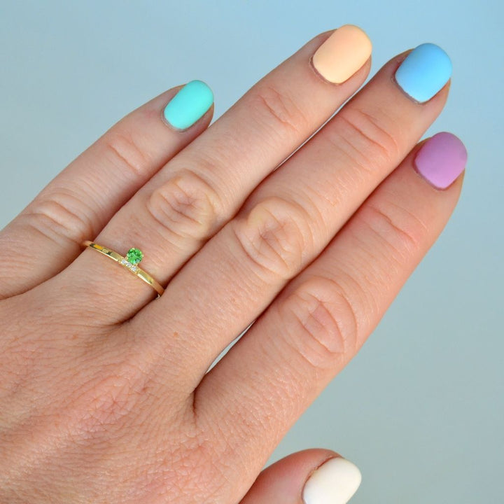 Marie 14K Guld Ring m. Tsavorit Sten & Diamanter