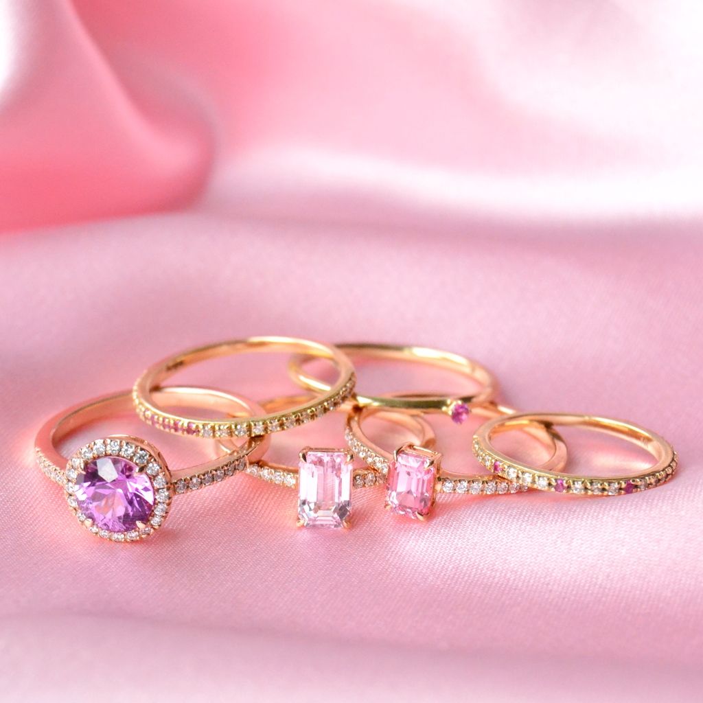 Sarah Lil Pink Mix 14K Gold Ring w. Sapphires & Diamonds