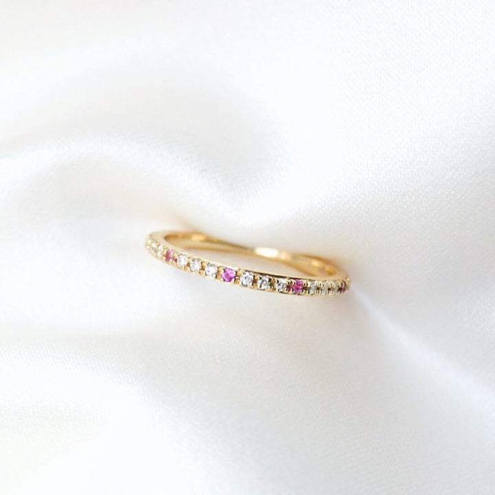 Sarah Lil Pink Mix 14K Guld Ring m. Safirer & Diamanter