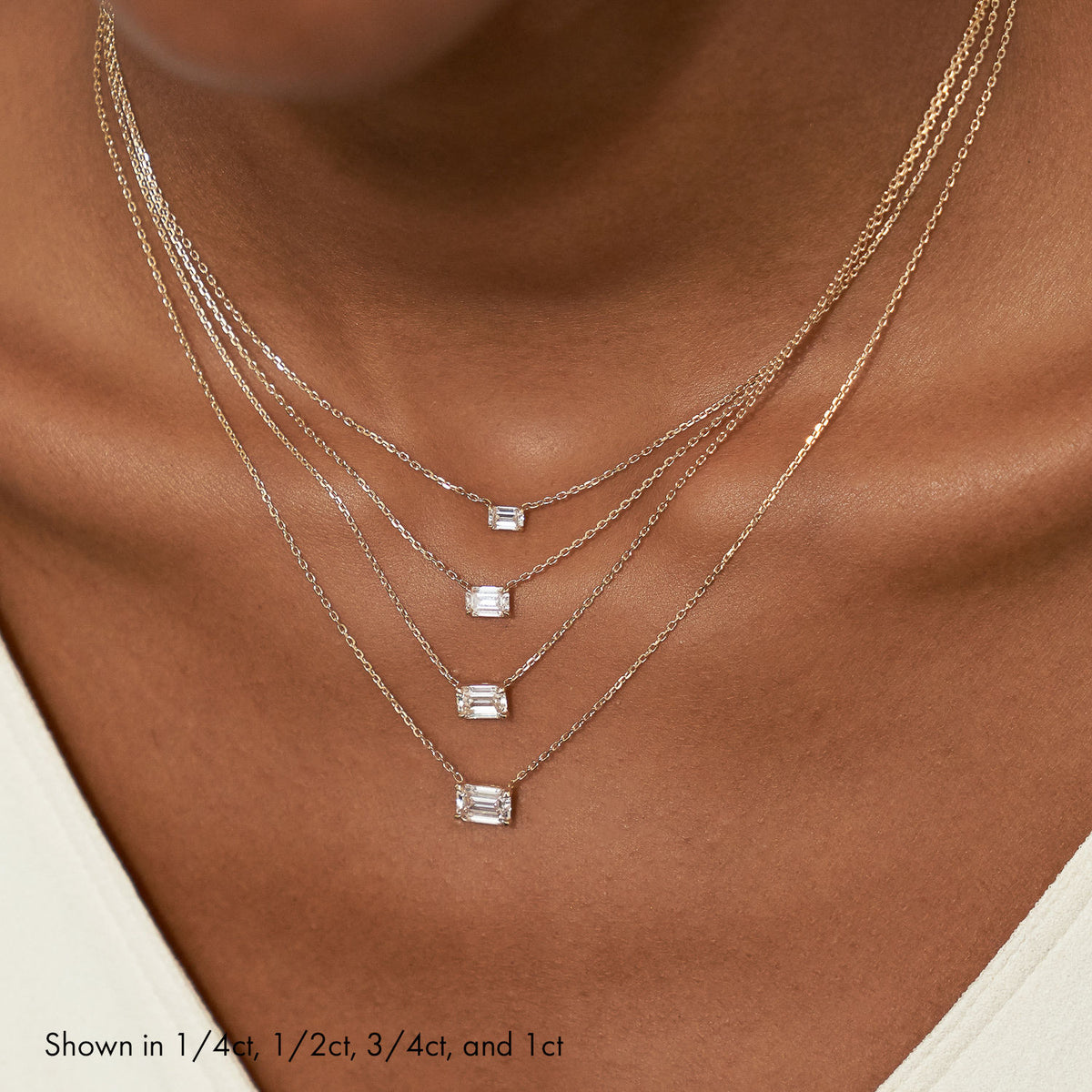 Solitaire Emerald 14K Whitegold Necklace w. Lab-Grown Diamond