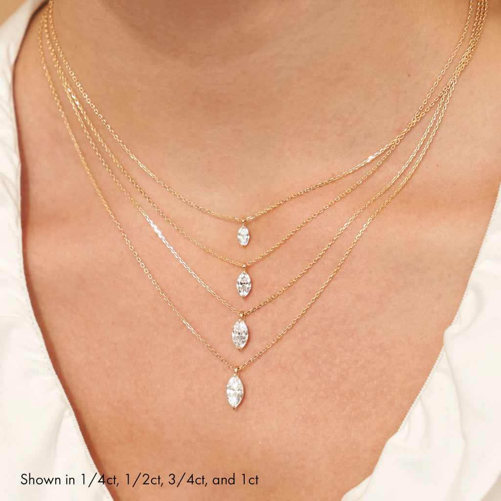 Solitaire Marquise 14K Rosegold Necklace w. Lab-Grown Diamond