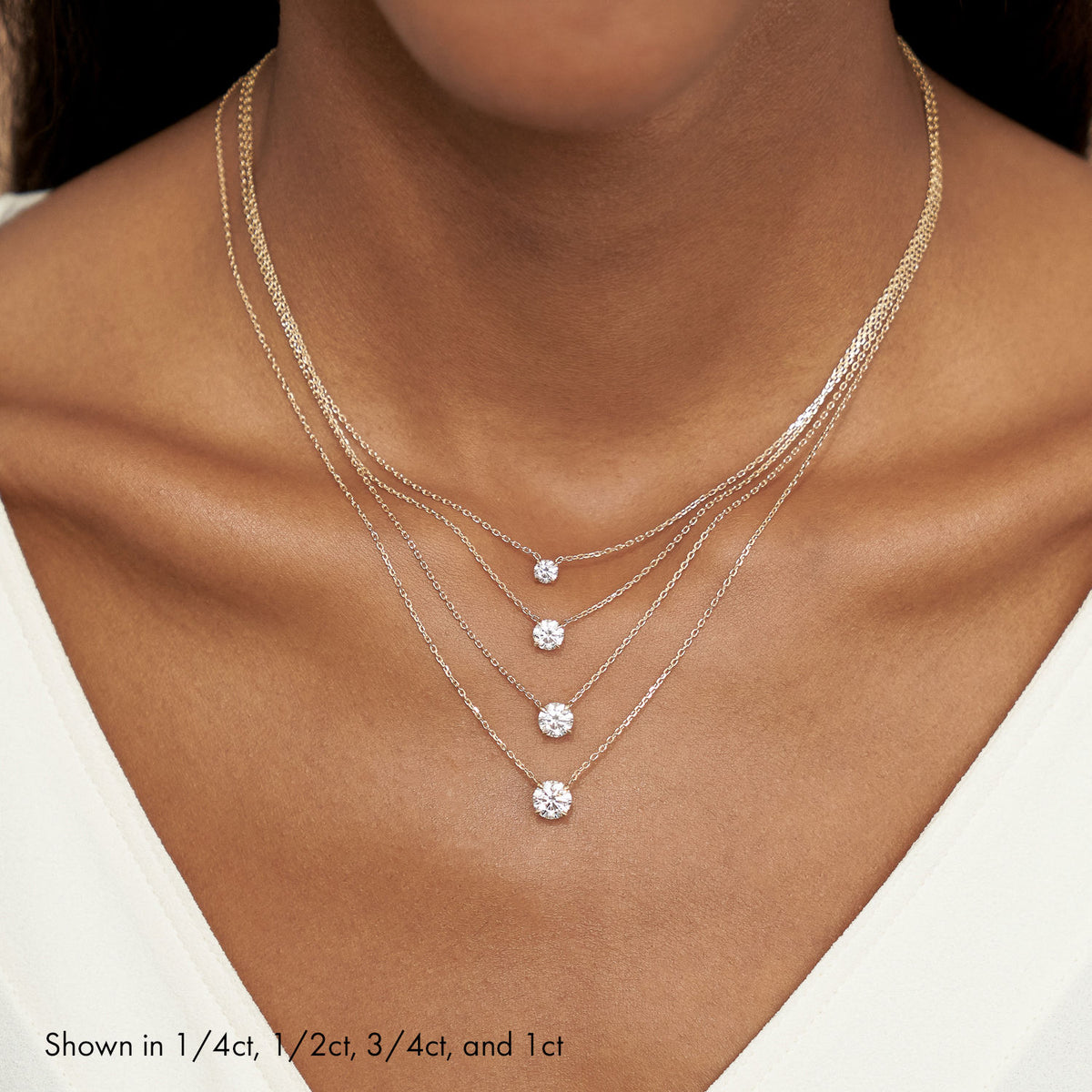 Solitaire Round Brilliant 14K Whitegold Necklace w. Lab-Grown Diamond