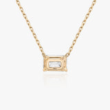 Solitaire Emerald 14K Rosegold Necklace w. Lab-Grown Diamond