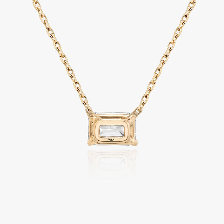 Solitaire Emerald 14K Rosegold Necklace w. Lab-Grown Diamond