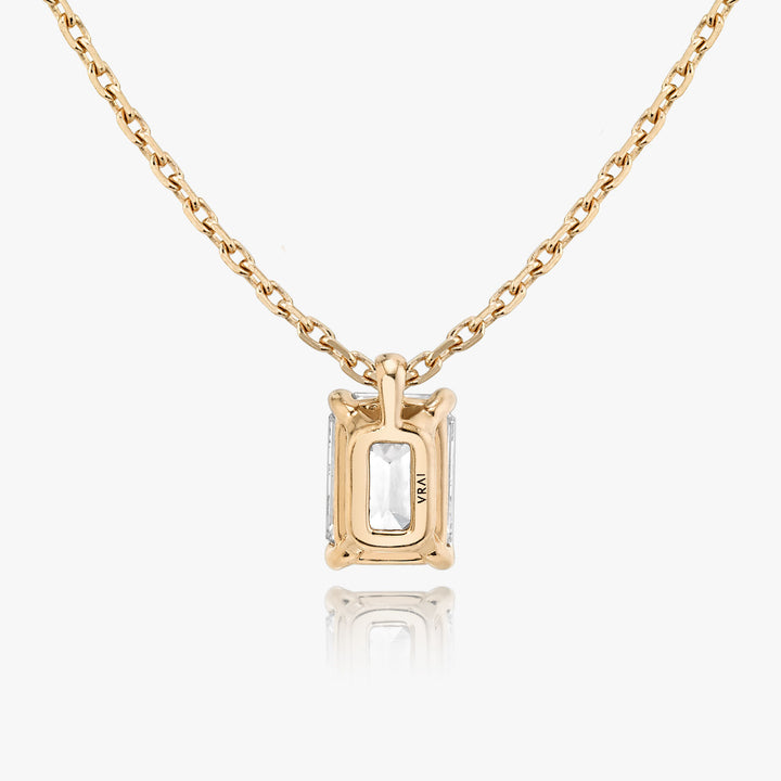 Solitaire Emerald 14K Rosegold Necklace w. Lab-Grown Diamond