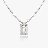 Solitaire Emerald 14K Whitegold Necklace w. Lab-Grown Diamond