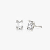 Solitaire Emerald 14K Gold Studs w. Lab-Grown Diamonds