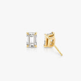 Solitaire Emerald 14K Gold Studs w. Lab-Grown Diamonds