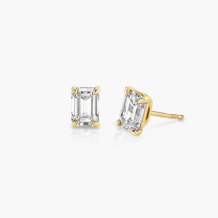 Solitaire Emerald 14K Gold Studs w. Lab-Grown Diamonds