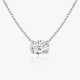 Solitaire Oval 14K Whitegold Necklace w. Lab-Grown Diamond