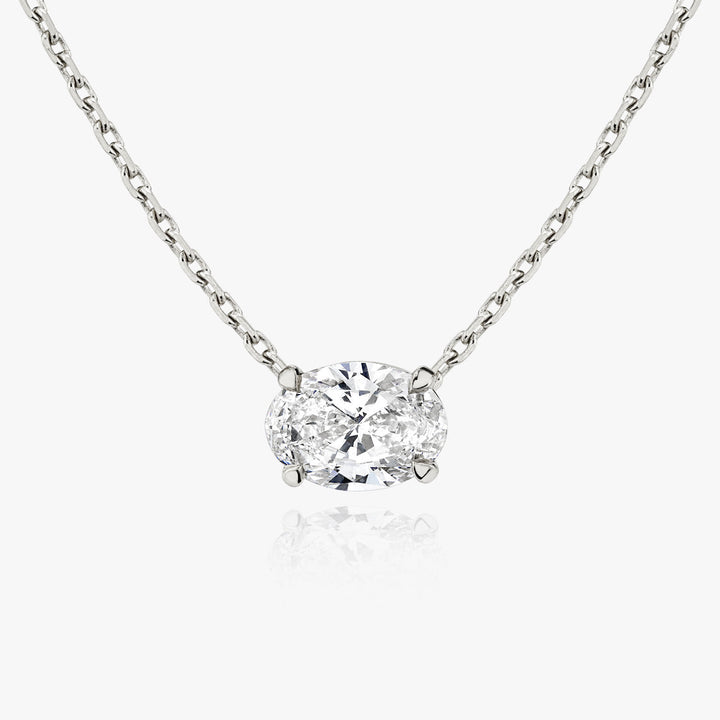 Solitaire Oval 14K Whitegold Necklace w. Lab-Grown Diamond