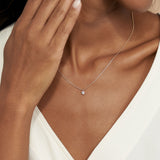 Solitaire Hanging Round Brilliant 14K Gold Necklace w. Lab-Grown Diamond