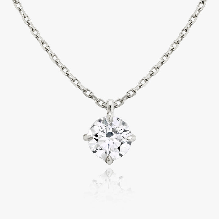 Solitaire Hanging Round Brilliant 14K Whitegold Necklace w. Lab-Grown Diamond