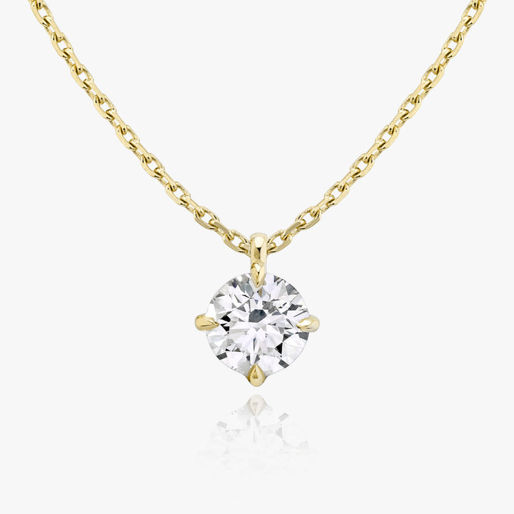 Solitaire Hanging Round Brilliant 14K Gold Necklace w. Lab-Grown Diamond