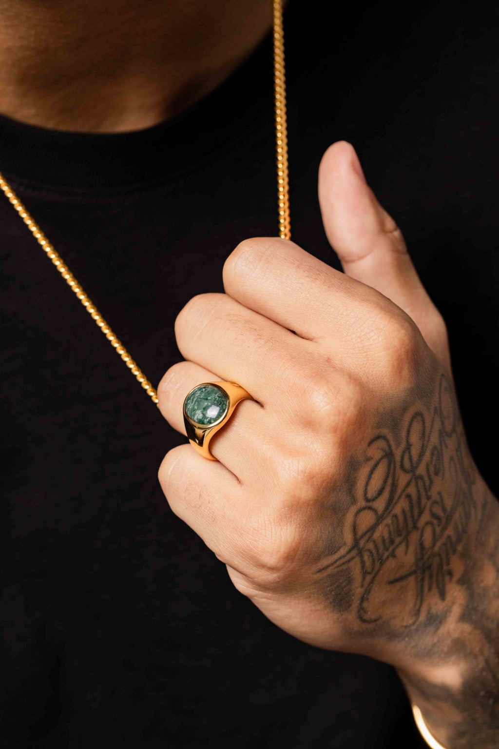 IX Oval Signet Marble Gold Plated Ring