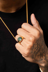 IX Oval Signet Marble Gold Plated Ring