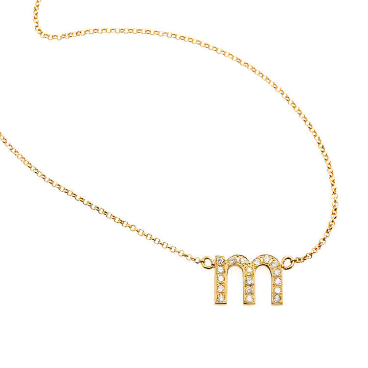 Diamond Letter M Necklace Gold, White